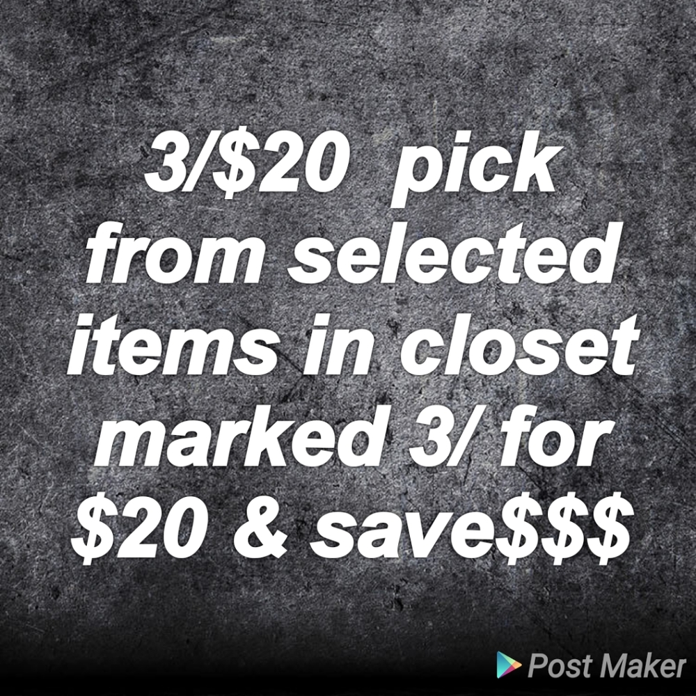 Items marked 3/$20 in closet